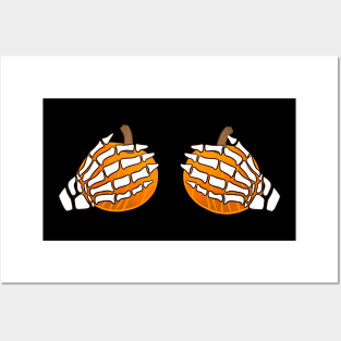 skeleton hands grabbing pumpkins (funny halloween design) Posters and Art